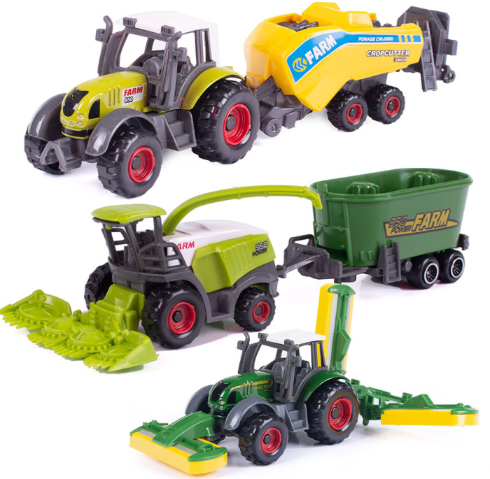 Metalowe pojazdy - traktory z przyczepami